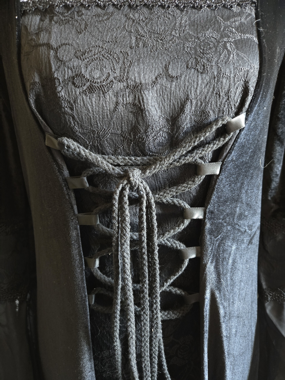 Black Hooded Lace-Up Gothic Maxi Dress - Picture 3 of 8